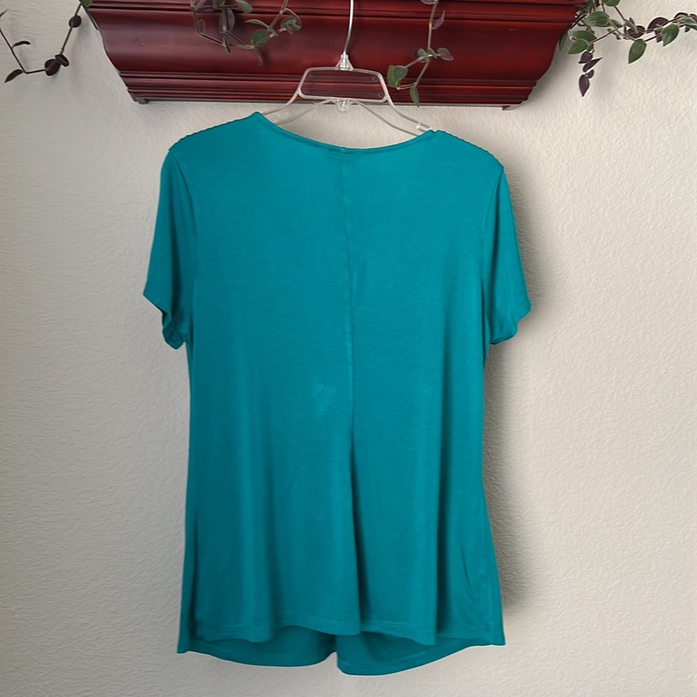 Nicole Miller New York Twisted Knot V Neck Plunge Turquoise Top Size Large - Picture 2 of 9